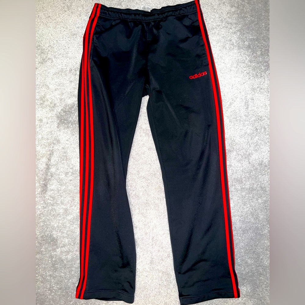 Adidas men’s black jogger with red stripes